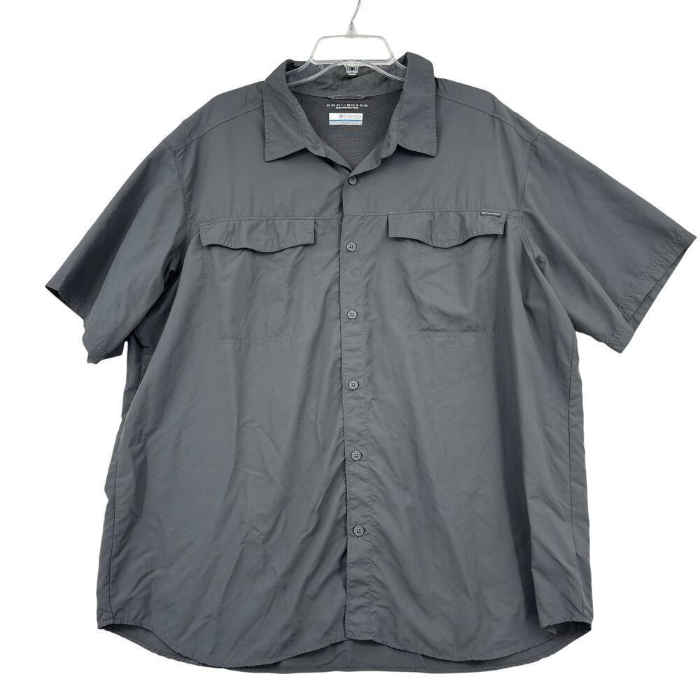 Columbia Camp Shirt Mens Size XXL Gray Button Front Omni Shade Vented Back